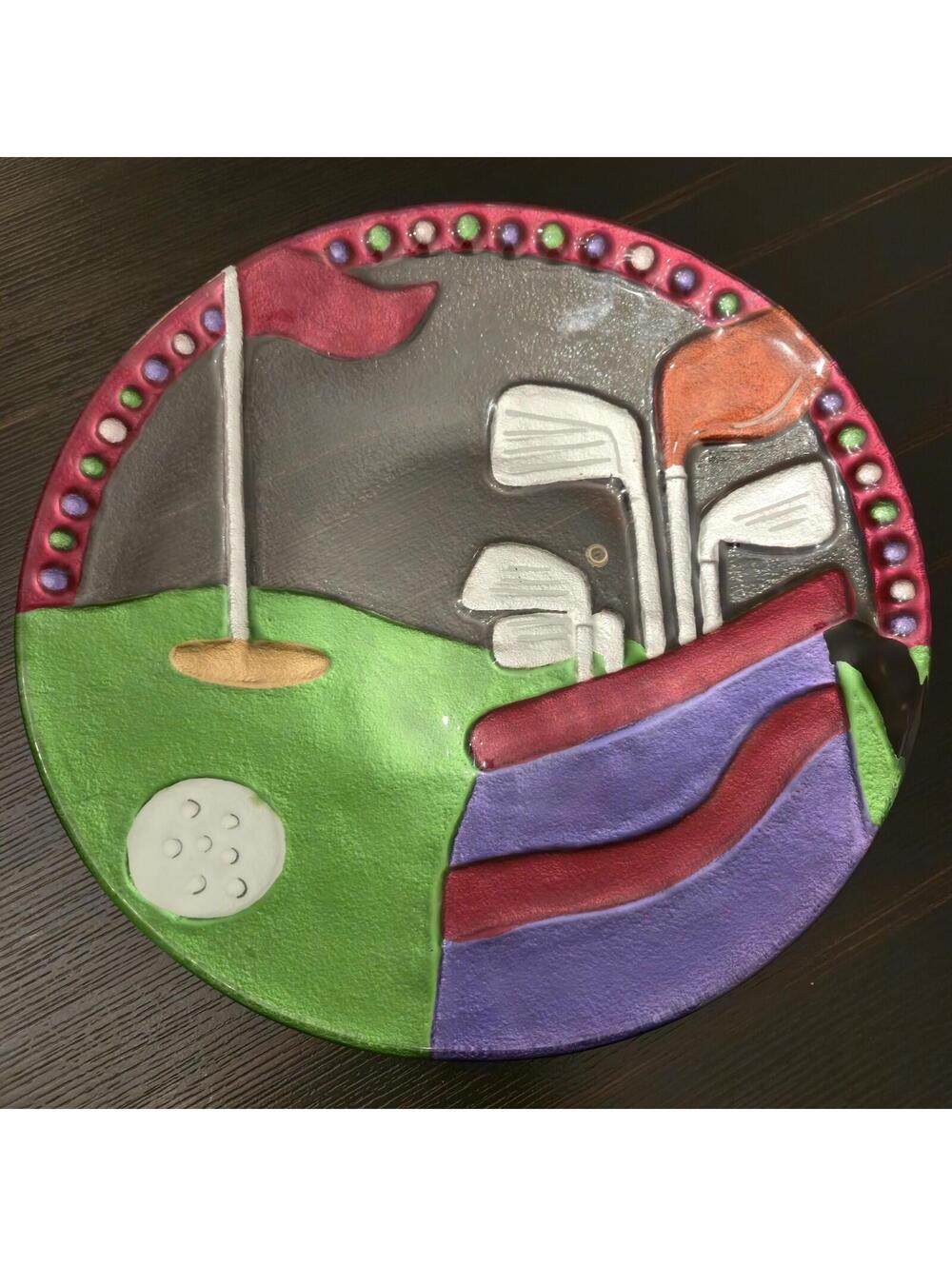 Lori Siebert For Silvestri Golf Hand Blown Art Glass Decorative Plate, EUC